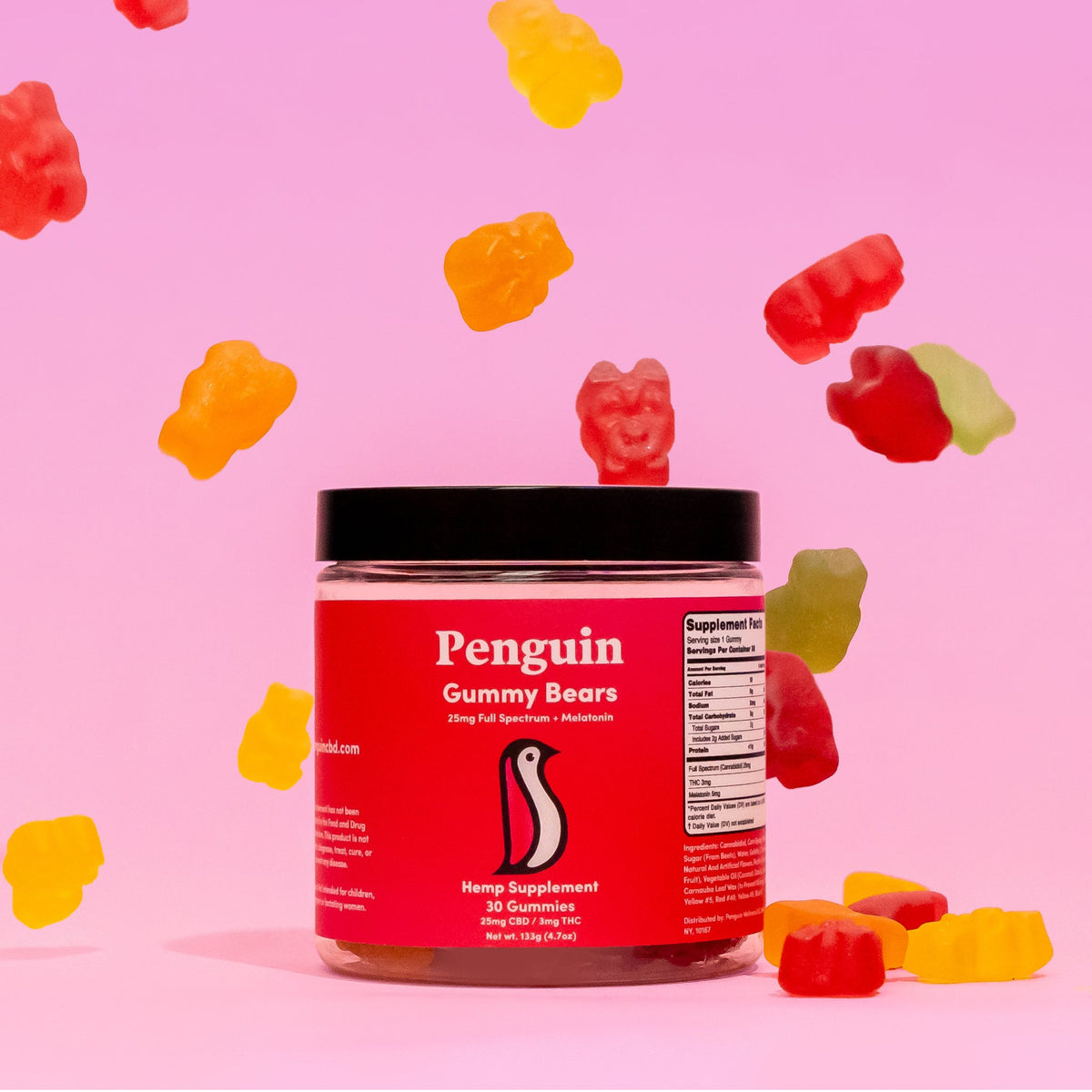 Penguin Wellness full spectrum CBD gummies jar for daily anxiety stress and wellness support made with Oregon-grown hemp and independently lab tested