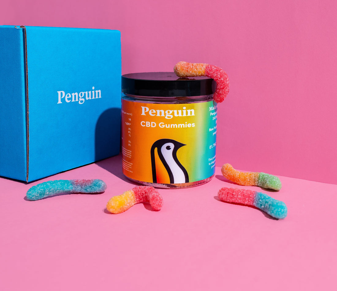 Penguin Wellness CBD oil bottle for natural anxiety relief and daily wellness support made with broad spectrum no-THC Oregon-grown hemp and independently lab tested
