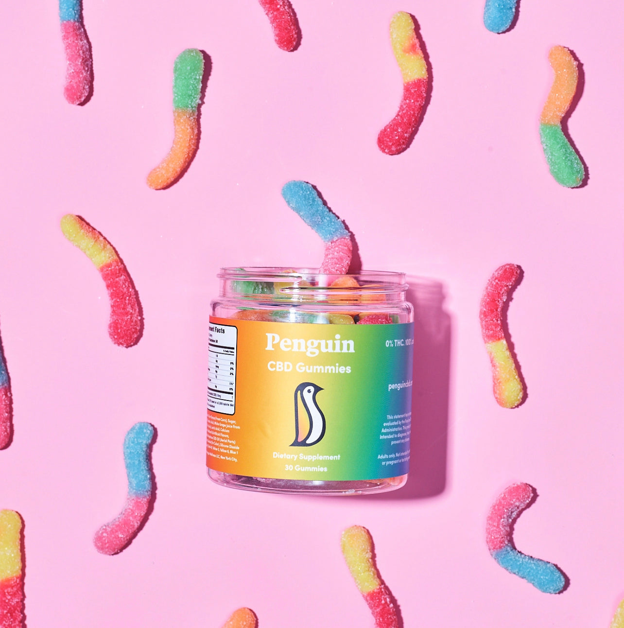 Penguin CBD Melatonin Sour Worms jar — sleep support