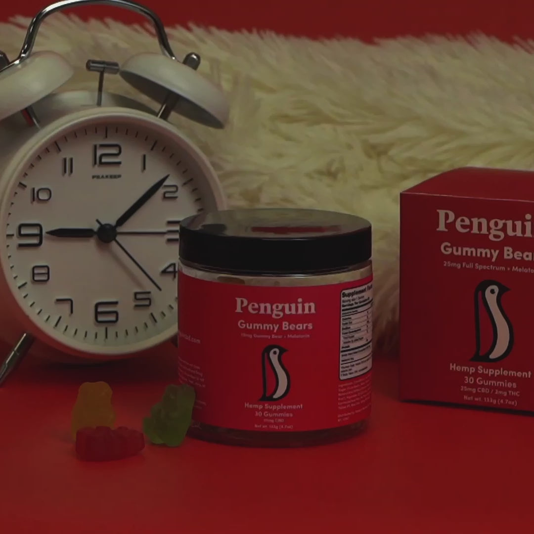 Penguin CBD Melatonin Sleep Gummies | 5mg Melatonin per Gummy Bear | Broad or Full Spectrum option | 30-Gummy Bears Jar
